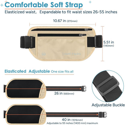 RFID Hidden Money Belt Slim Anti Theft Travel Wallet | Passport Holder for Travel Concealed under Clothes for Ultimate Protection of Credit Cards, Cash, Passport & Documents, Black