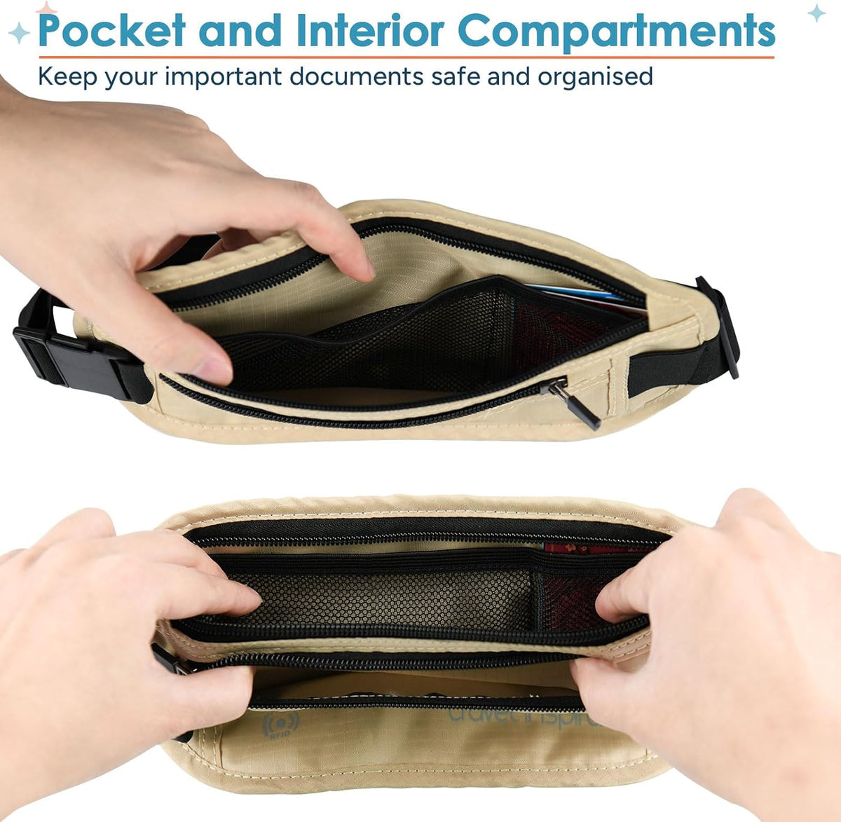 RFID Hidden Money Belt Slim Anti Theft Travel Wallet | Passport Holder for Travel Concealed under Clothes for Ultimate Protection of Credit Cards, Cash, Passport & Documents, Black