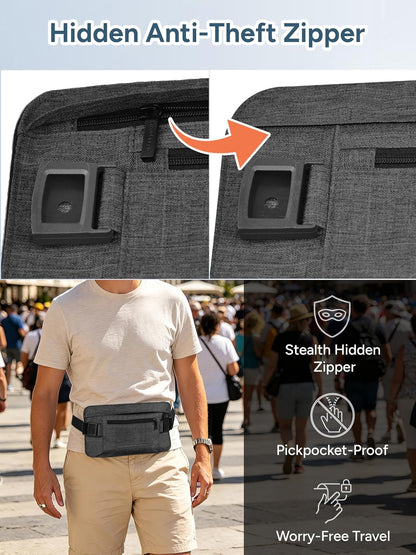 RFID Hidden Money Belt Slim Anti Theft Travel Wallet | Passport Holder for Travel Concealed under Clothes for Ultimate Protection of Credit Cards, Cash, Passport & Documents, Black