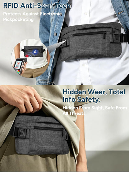 RFID Hidden Money Belt Slim Anti Theft Travel Wallet | Passport Holder for Travel Concealed under Clothes for Ultimate Protection of Credit Cards, Cash, Passport & Documents, Black