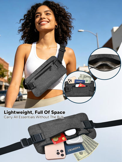 RFID Hidden Money Belt Slim Anti Theft Travel Wallet | Passport Holder for Travel Concealed under Clothes for Ultimate Protection of Credit Cards, Cash, Passport & Documents, Black