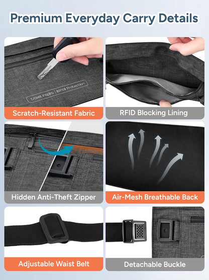 RFID Hidden Money Belt Slim Anti Theft Travel Wallet | Passport Holder for Travel Concealed under Clothes for Ultimate Protection of Credit Cards, Cash, Passport & Documents, Black