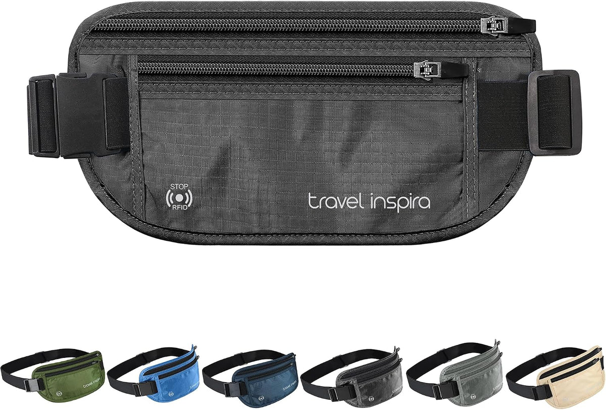 RFID Hidden Money Belt Slim Anti Theft Travel Wallet | Passport Holder for Travel Concealed under Clothes for Ultimate Protection of Credit Cards, Cash, Passport & Documents, Black