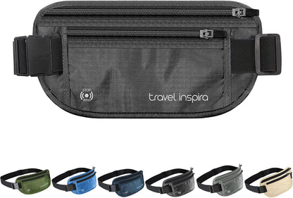 RFID Hidden Money Belt Slim Anti Theft Travel Wallet | Passport Holder for Travel Concealed under Clothes for Ultimate Protection of Credit Cards, Cash, Passport & Documents, Black