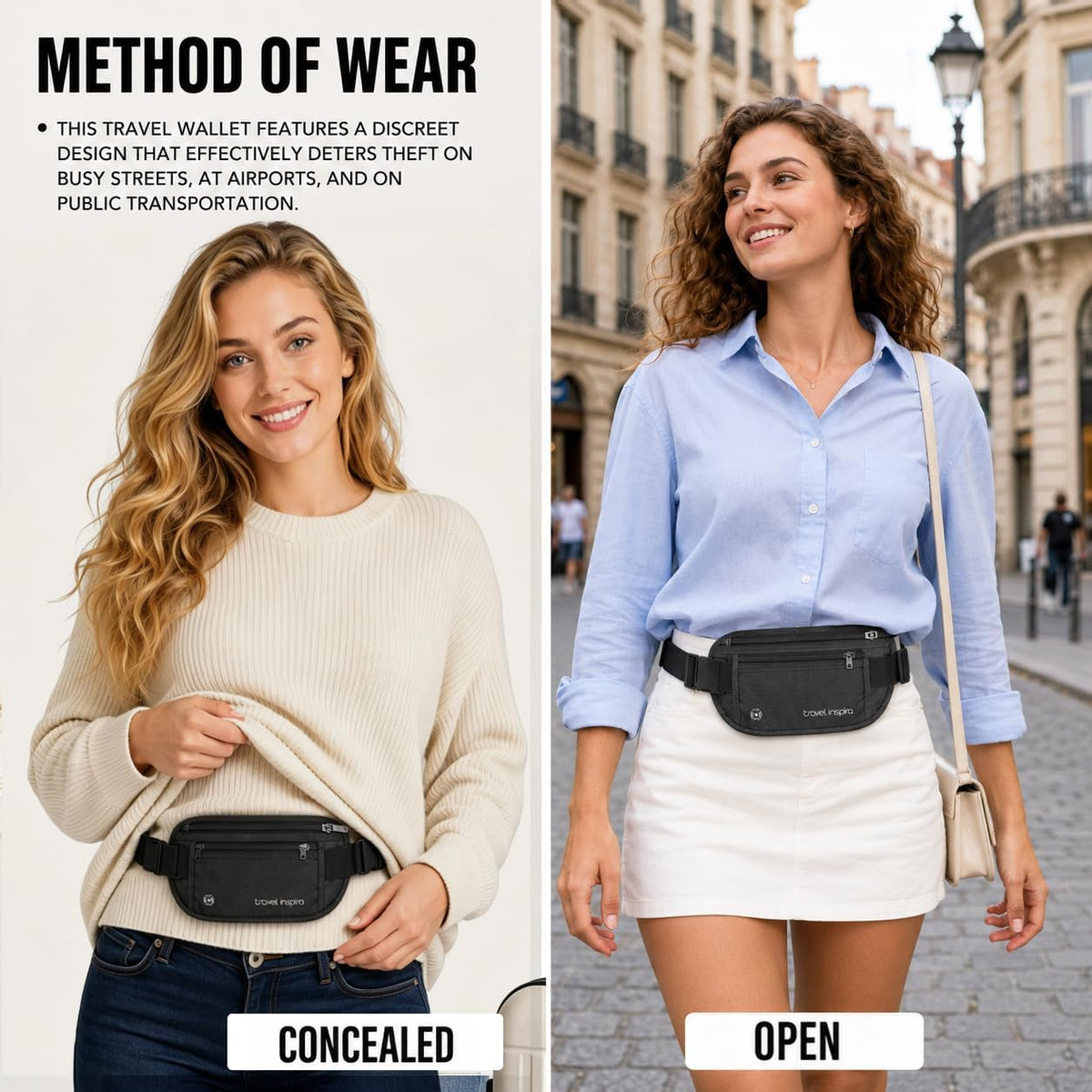 RFID Hidden Money Belt Slim Anti Theft Travel Wallet | Passport Holder for Travel Concealed under Clothes for Ultimate Protection of Credit Cards, Cash, Passport & Documents, Black