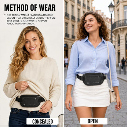 RFID Hidden Money Belt Slim Anti Theft Travel Wallet | Passport Holder for Travel Concealed under Clothes for Ultimate Protection of Credit Cards, Cash, Passport & Documents, Black