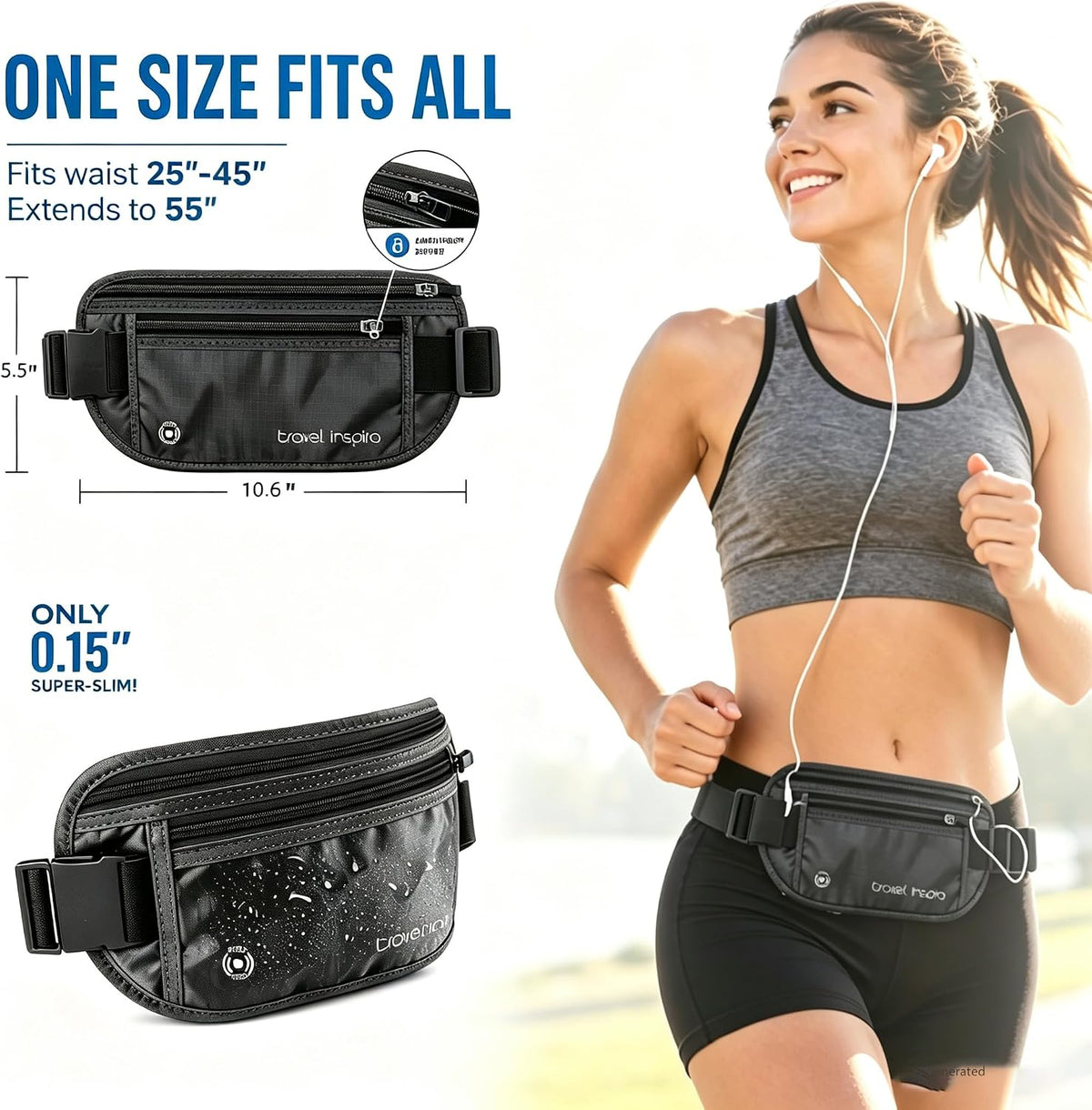 RFID Hidden Money Belt Slim Anti Theft Travel Wallet | Passport Holder for Travel Concealed under Clothes for Ultimate Protection of Credit Cards, Cash, Passport & Documents, Black