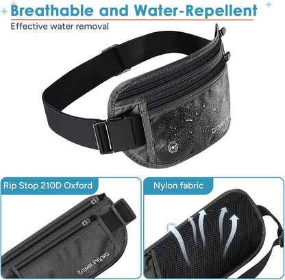 RFID Hidden Money Belt Slim Anti Theft Travel Wallet | Passport Holder for Travel Concealed under Clothes for Ultimate Protection of Credit Cards, Cash, Passport & Documents, Black