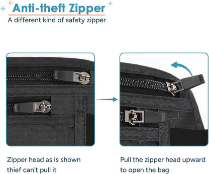 RFID Hidden Money Belt Slim Anti Theft Travel Wallet | Passport Holder for Travel Concealed under Clothes for Ultimate Protection of Credit Cards, Cash, Passport & Documents, Black