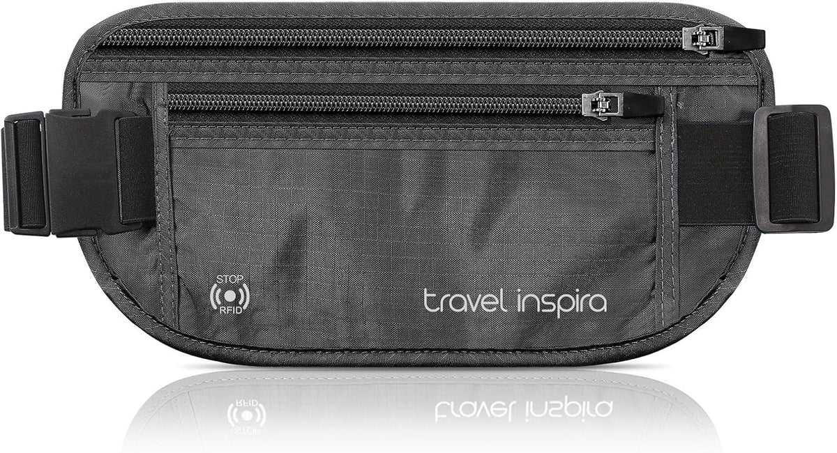 RFID Hidden Money Belt Slim Anti Theft Travel Wallet | Passport Holder for Travel Concealed under Clothes for Ultimate Protection of Credit Cards, Cash, Passport & Documents, Black