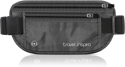 RFID Hidden Money Belt Slim Anti Theft Travel Wallet | Passport Holder for Travel Concealed under Clothes for Ultimate Protection of Credit Cards, Cash, Passport & Documents, Black