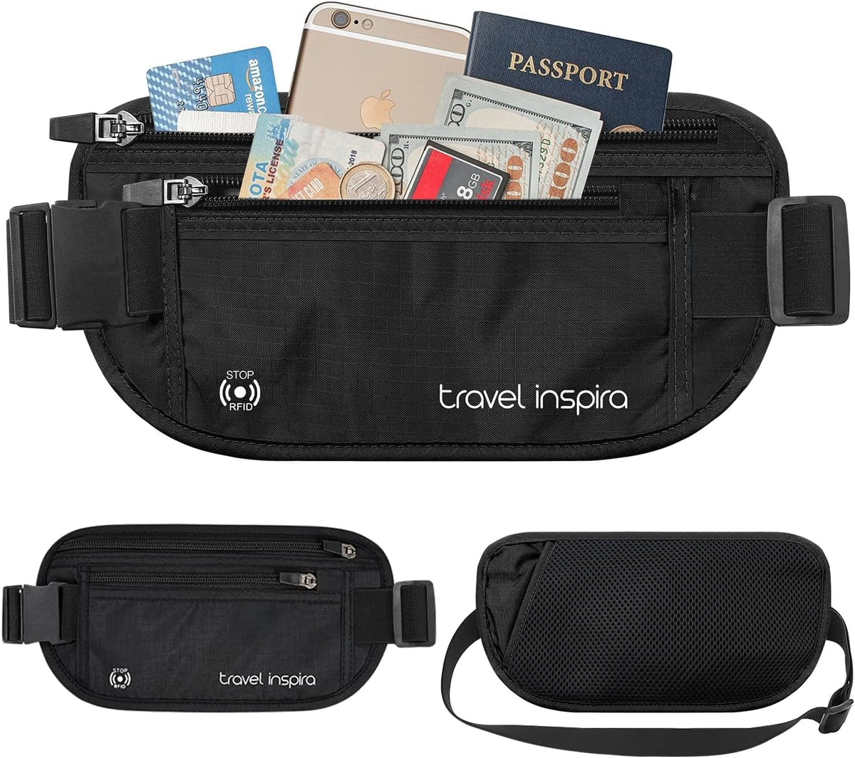 RFID Hidden Money Belt Slim Anti Theft Travel Wallet | Passport Holder for Travel Concealed under Clothes for Ultimate Protection of Credit Cards, Cash, Passport & Documents, Black