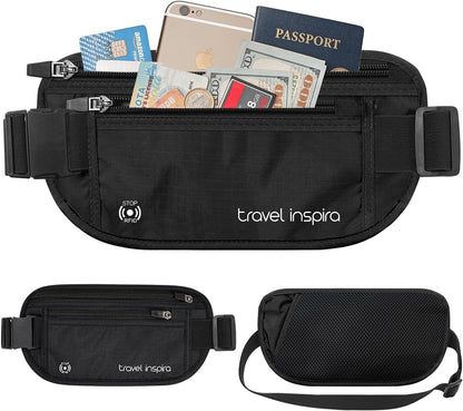 RFID Hidden Money Belt Slim Anti Theft Travel Wallet | Passport Holder for Travel Concealed under Clothes for Ultimate Protection of Credit Cards, Cash, Passport & Documents, Black
