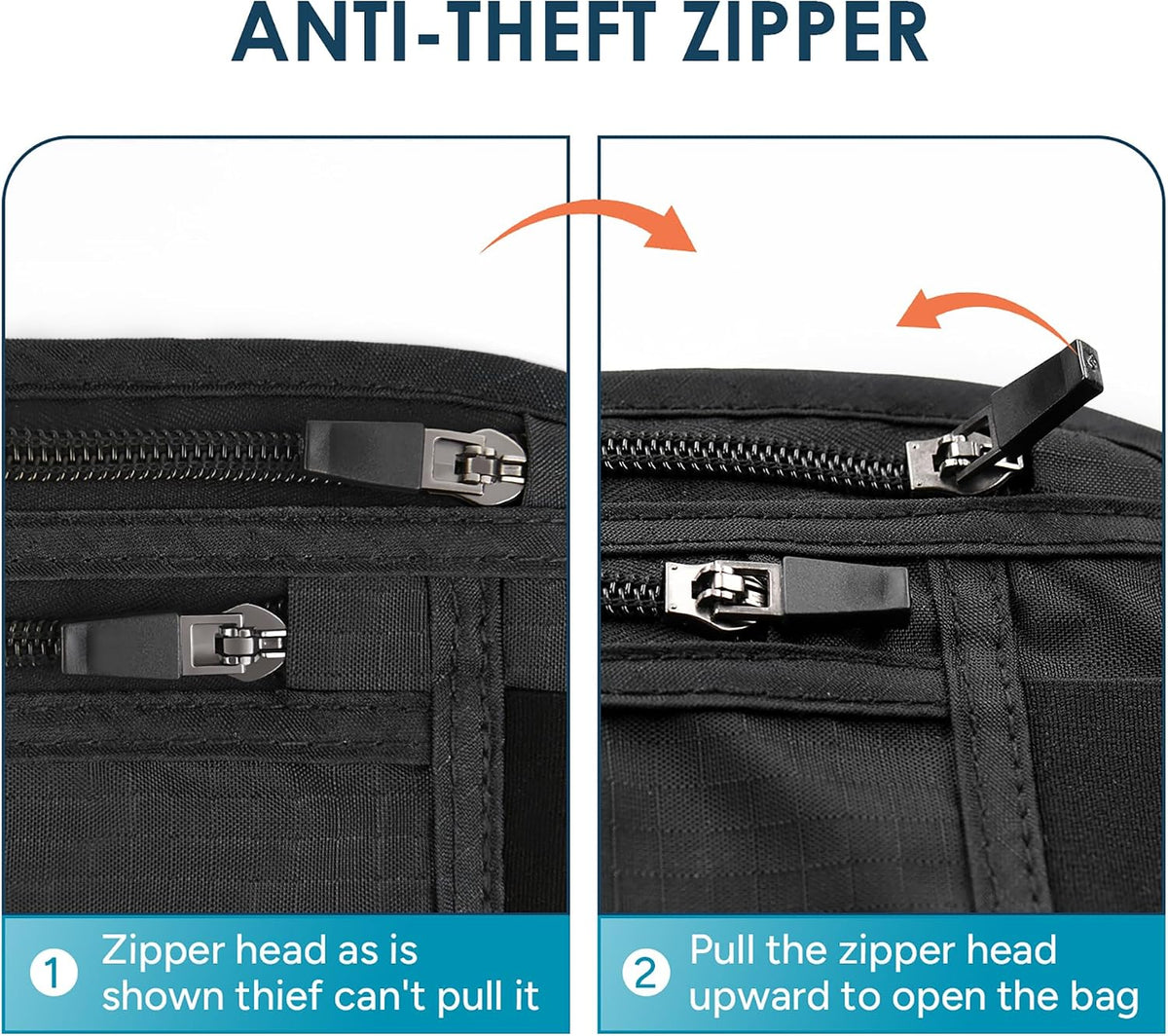 RFID Hidden Money Belt Slim Anti Theft Travel Wallet | Passport Holder for Travel Concealed under Clothes for Ultimate Protection of Credit Cards, Cash, Passport & Documents, Black