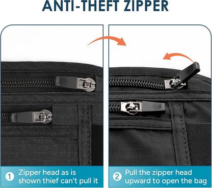 RFID Hidden Money Belt Slim Anti Theft Travel Wallet | Passport Holder for Travel Concealed under Clothes for Ultimate Protection of Credit Cards, Cash, Passport & Documents, Black