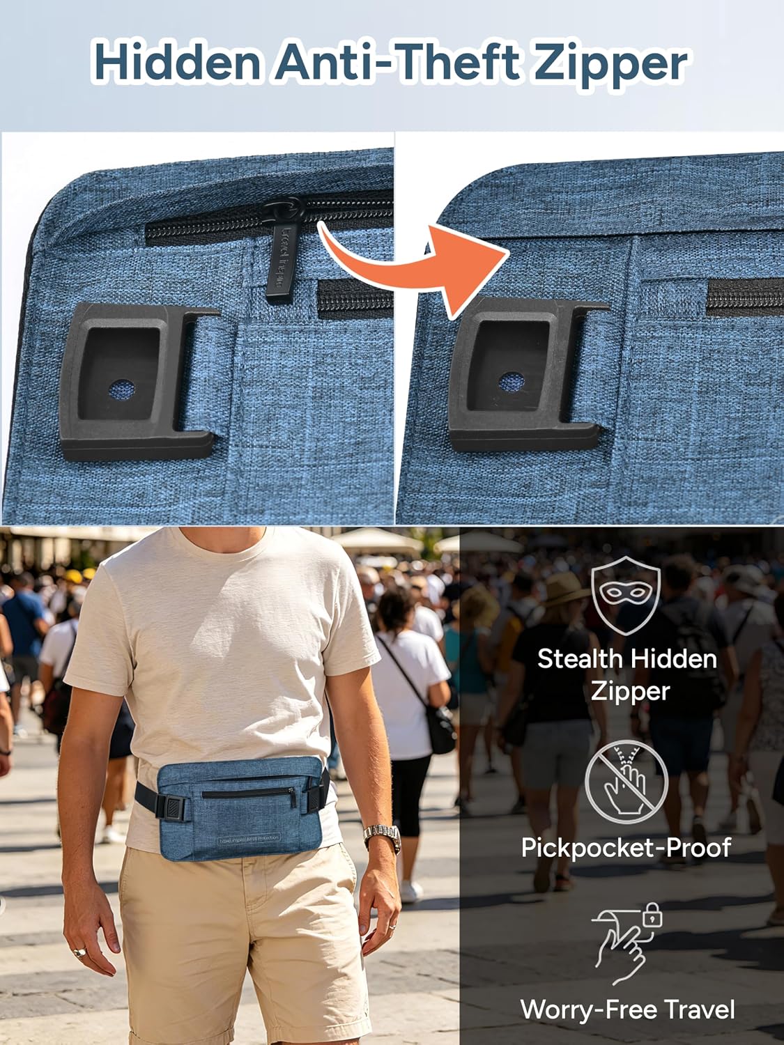 RFID Hidden Money Belt Slim Anti Theft Travel Wallet | Passport Holder for Travel Concealed under Clothes for Ultimate Protection of Credit Cards, Cash, Passport & Documents, Black