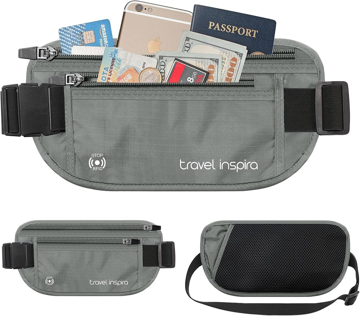 RFID Hidden Money Belt Slim Anti Theft Travel Wallet | Passport Holder for Travel Concealed under Clothes for Ultimate Protection of Credit Cards, Cash, Passport & Documents, Black