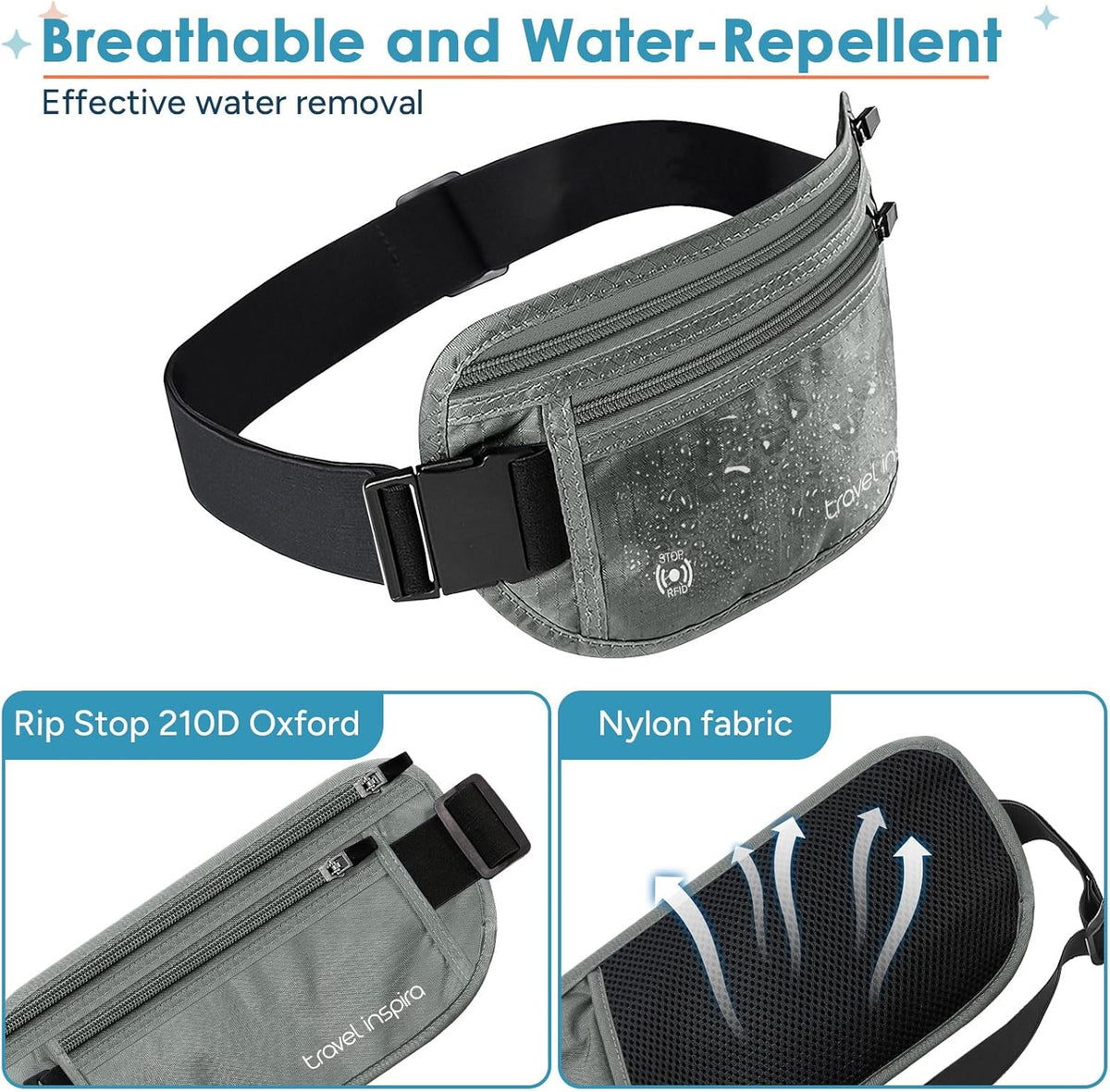 RFID Hidden Money Belt Slim Anti Theft Travel Wallet | Passport Holder for Travel Concealed under Clothes for Ultimate Protection of Credit Cards, Cash, Passport & Documents, Black