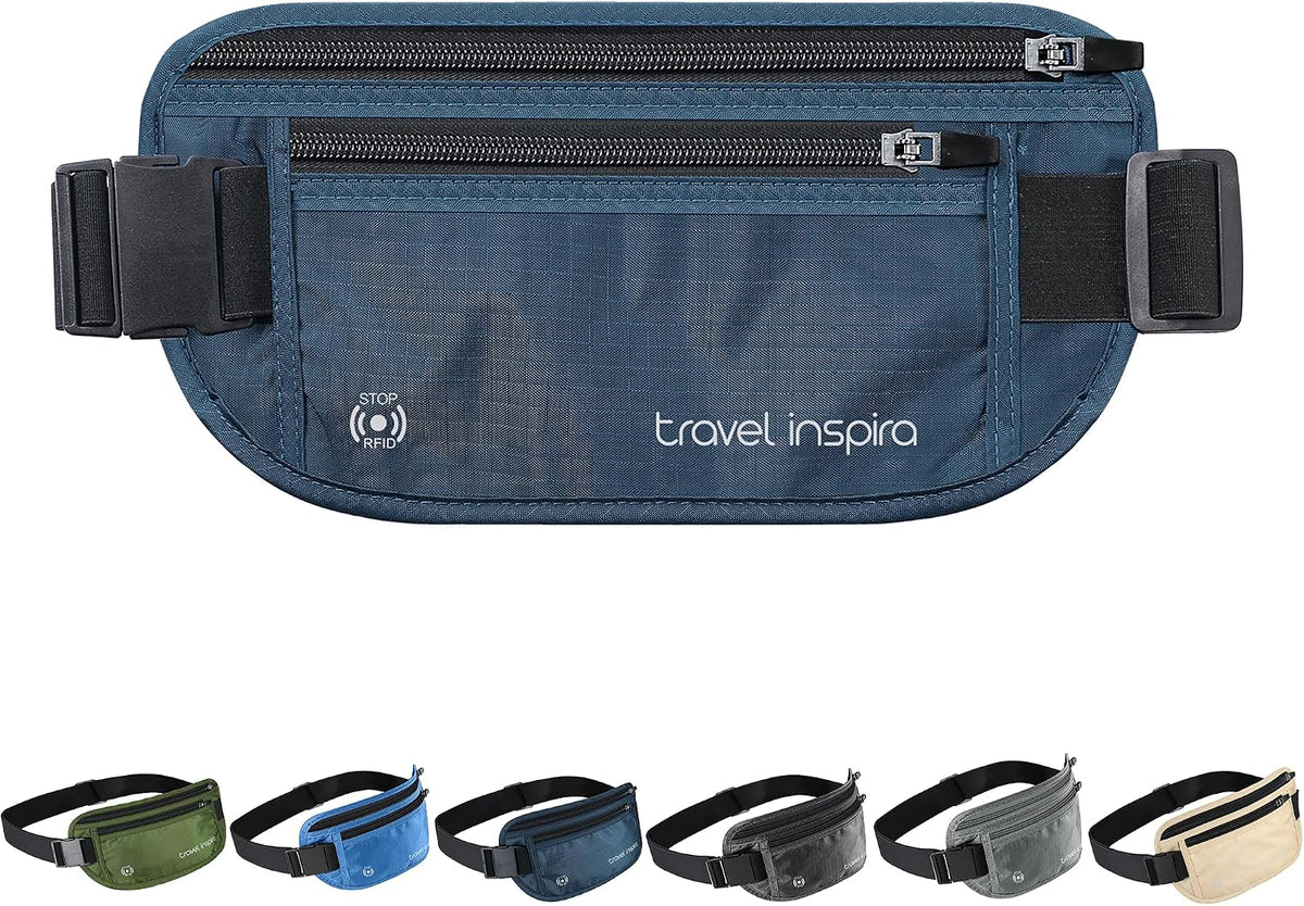 RFID Hidden Money Belt Slim Anti Theft Travel Wallet | Passport Holder for Travel Concealed under Clothes for Ultimate Protection of Credit Cards, Cash, Passport & Documents, Black
