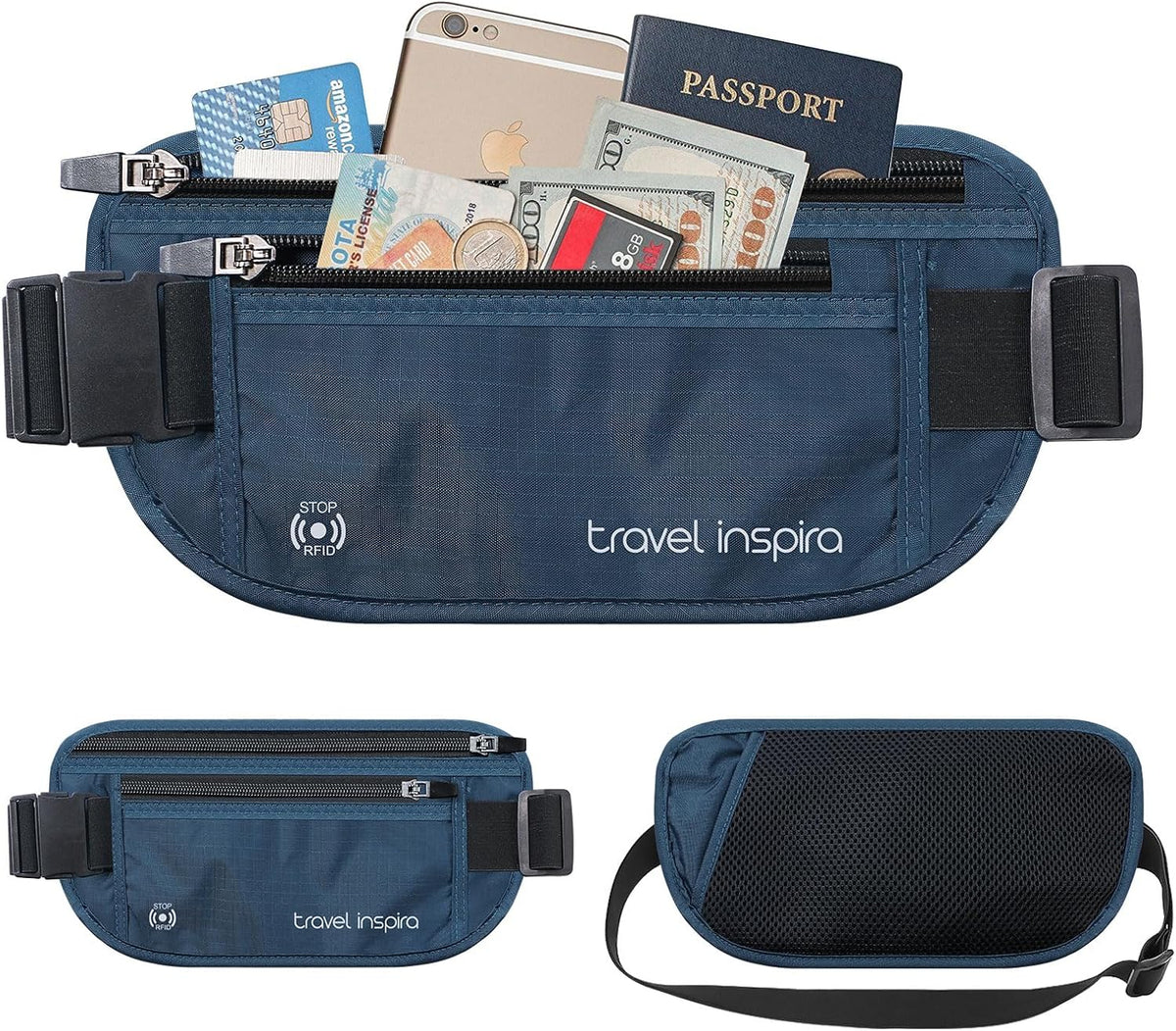RFID Hidden Money Belt Slim Anti Theft Travel Wallet | Passport Holder for Travel Concealed under Clothes for Ultimate Protection of Credit Cards, Cash, Passport & Documents, Black