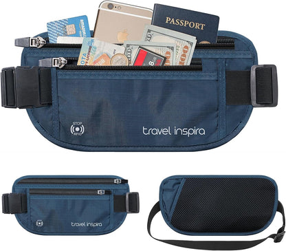 RFID Hidden Money Belt Slim Anti Theft Travel Wallet | Passport Holder for Travel Concealed under Clothes for Ultimate Protection of Credit Cards, Cash, Passport & Documents, Black