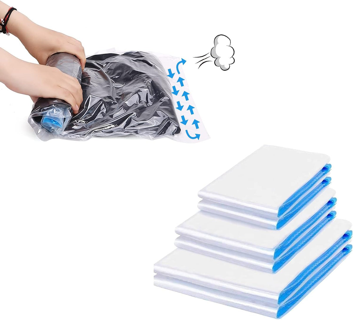 Andiker Vacuum Storage Bags 6 Pcs, Transparent and Environmental Protection Travel Compression Bags Sealing Clothes Bags Save 80% Space Saver Bag