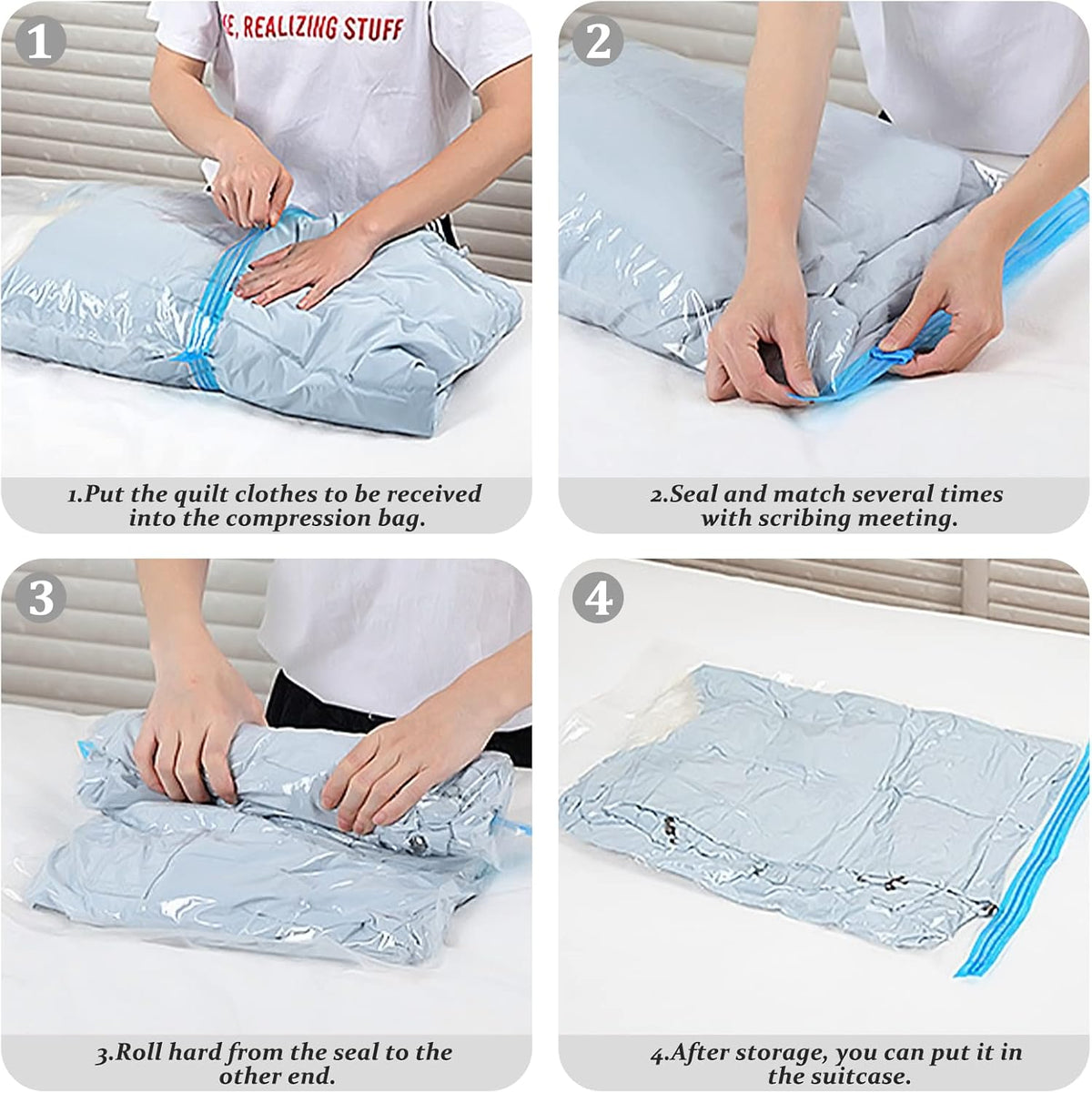 Andiker Vacuum Storage Bags 6 Pcs, Transparent and Environmental Protection Travel Compression Bags Sealing Clothes Bags Save 80% Space Saver Bag