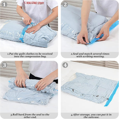 Andiker Vacuum Storage Bags 6 Pcs, Transparent and Environmental Protection Travel Compression Bags Sealing Clothes Bags Save 80% Space Saver Bag