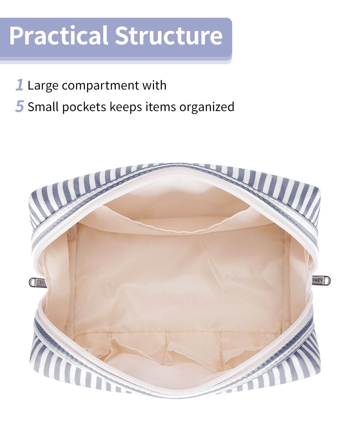 Cute Makeup Bag Travel Cosmetic Bag Organizer Toiletry Bag Make Up Bags with Compartments for Women Girls (Large, Blue Lotus)