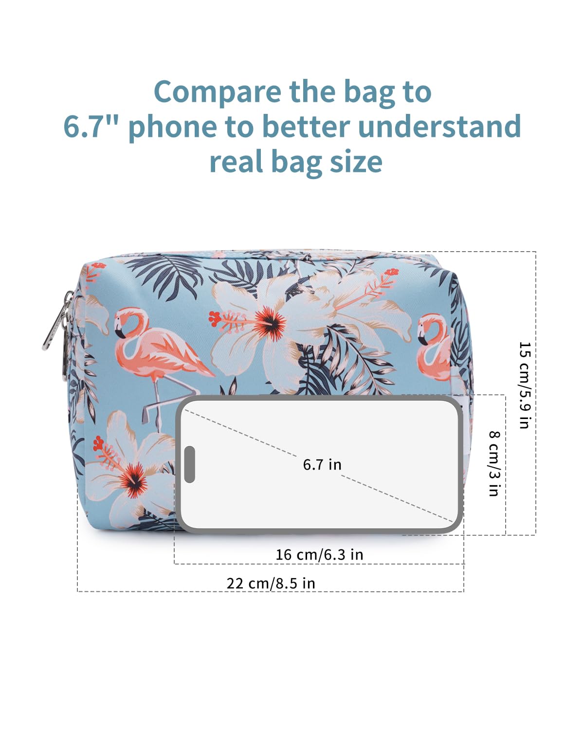 Cute Makeup Bag Travel Cosmetic Bag Organizer Toiletry Bag Make Up Bags with Compartments for Women Girls (Large, Blue Lotus)
