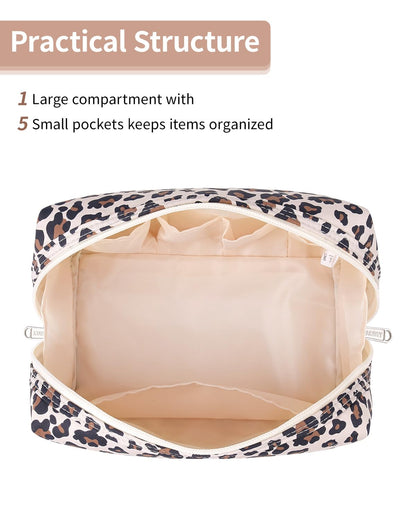 Cute Makeup Bag Travel Cosmetic Bag Organizer Toiletry Bag Make Up Bags with Compartments for Women Girls (Large, Blue Lotus)