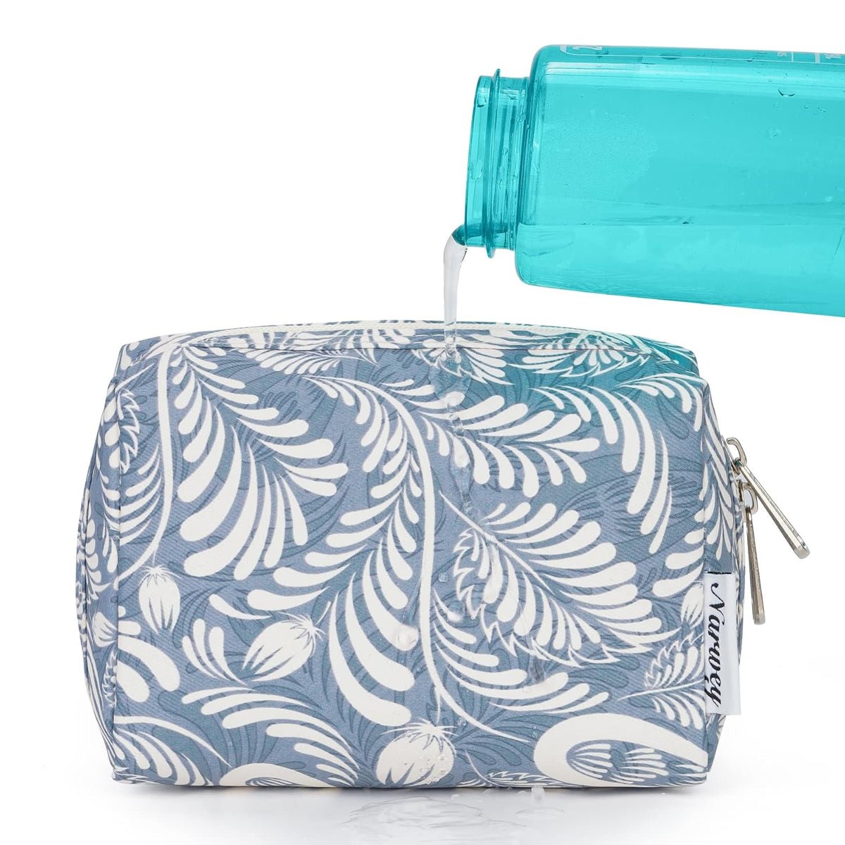 Cute Makeup Bag Travel Cosmetic Bag Organizer Toiletry Bag Make Up Bags with Compartments for Women Girls (Large, Blue Lotus)