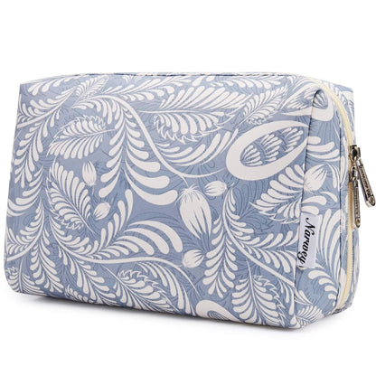 Cute Makeup Bag Travel Cosmetic Bag Organizer Toiletry Bag Make Up Bags with Compartments for Women Girls (Large, Blue Lotus)