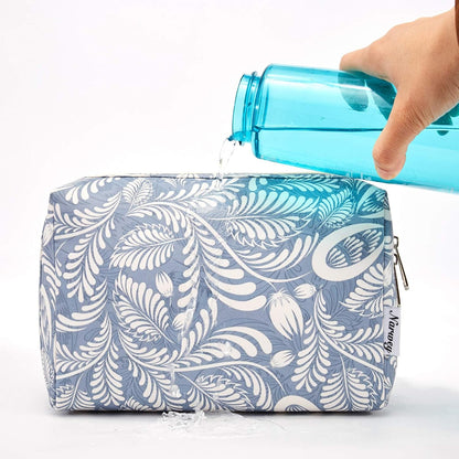 Cute Makeup Bag Travel Cosmetic Bag Organizer Toiletry Bag Make Up Bags with Compartments for Women Girls (Large, Blue Lotus)