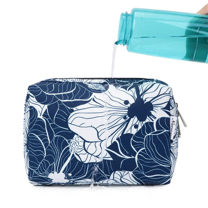 Cute Makeup Bag Travel Cosmetic Bag Organizer Toiletry Bag Make Up Bags with Compartments for Women Girls (Large, Blue Lotus)