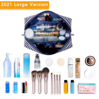 Cute Makeup Bag Travel Cosmetic Bag Organizer Toiletry Bag Make Up Bags with Compartments for Women Girls (Large, Blue Lotus)