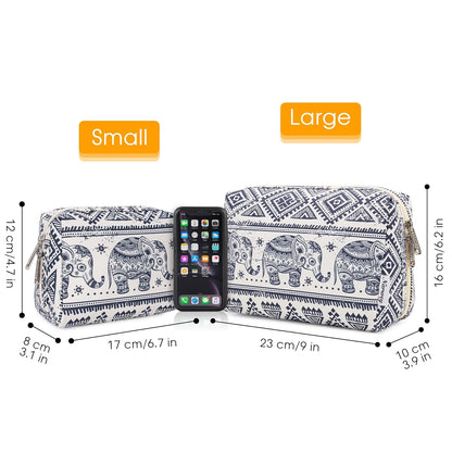 Cute Makeup Bag Travel Cosmetic Bag Organizer Toiletry Bag Make Up Bags with Compartments for Women Girls (Large, Blue Lotus)