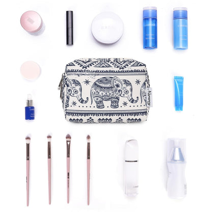 Cute Makeup Bag Travel Cosmetic Bag Organizer Toiletry Bag Make Up Bags with Compartments for Women Girls (Large, Blue Lotus)