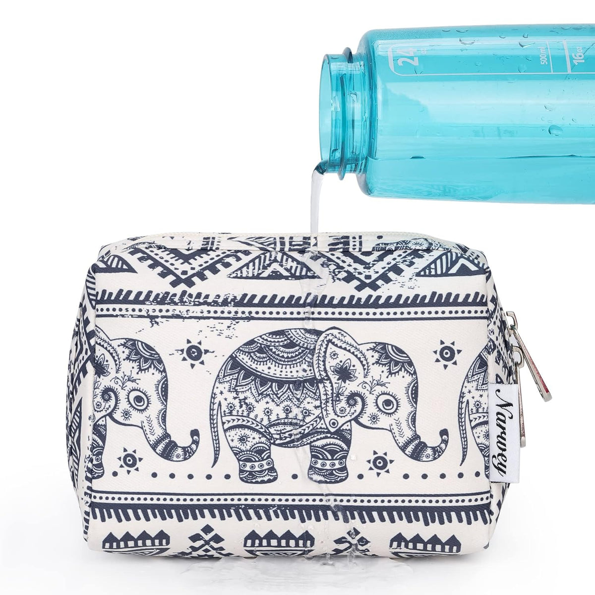 Cute Makeup Bag Travel Cosmetic Bag Organizer Toiletry Bag Make Up Bags with Compartments for Women Girls (Large, Blue Lotus)