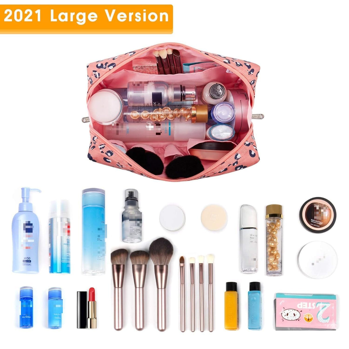 Cute Makeup Bag Travel Cosmetic Bag Organizer Toiletry Bag Make Up Bags with Compartments for Women Girls (Large, Blue Lotus)