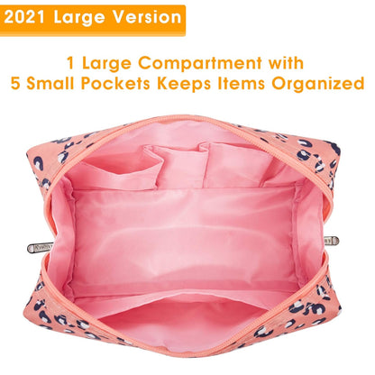 Cute Makeup Bag Travel Cosmetic Bag Organizer Toiletry Bag Make Up Bags with Compartments for Women Girls (Large, Blue Lotus)
