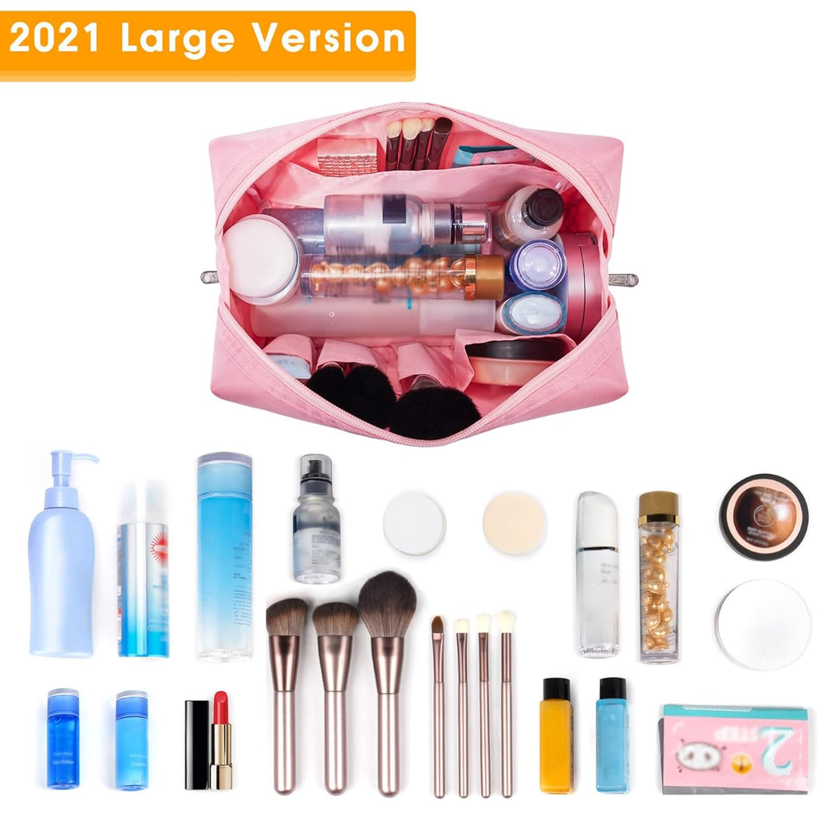 Cute Makeup Bag Travel Cosmetic Bag Organizer Toiletry Bag Make Up Bags with Compartments for Women Girls (Large, Blue Lotus)