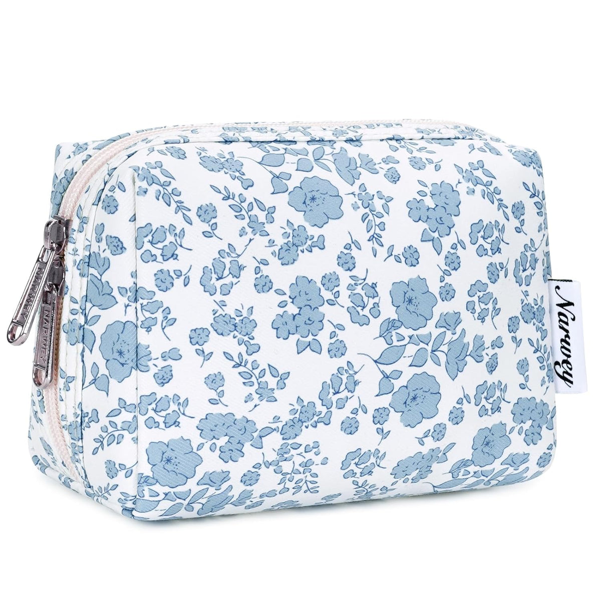 Cute Makeup Bag Travel Cosmetic Bag Organizer Toiletry Bag Make Up Bags with Compartments for Women Girls (Large, Blue Lotus)