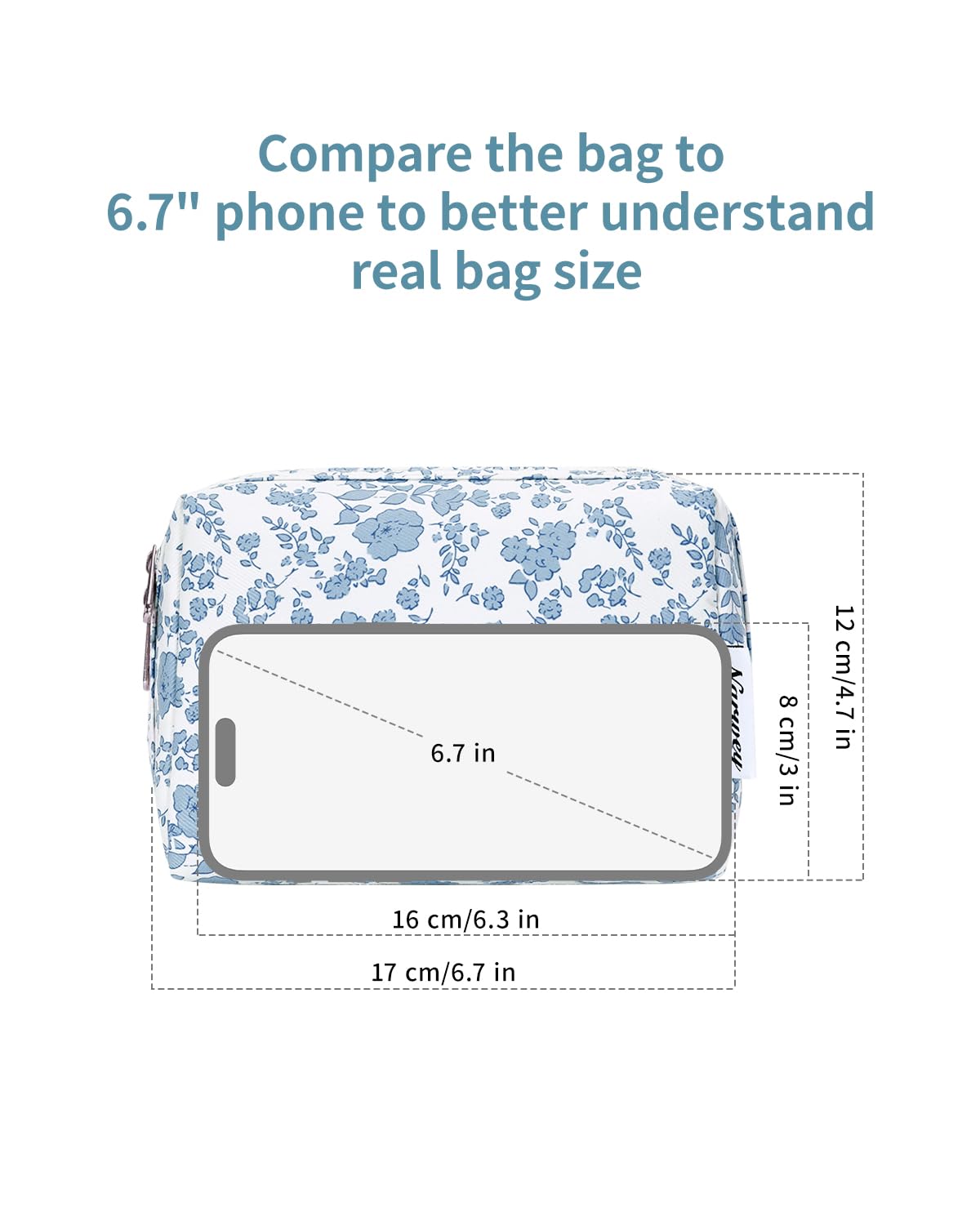 Cute Makeup Bag Travel Cosmetic Bag Organizer Toiletry Bag Make Up Bags with Compartments for Women Girls (Large, Blue Lotus)