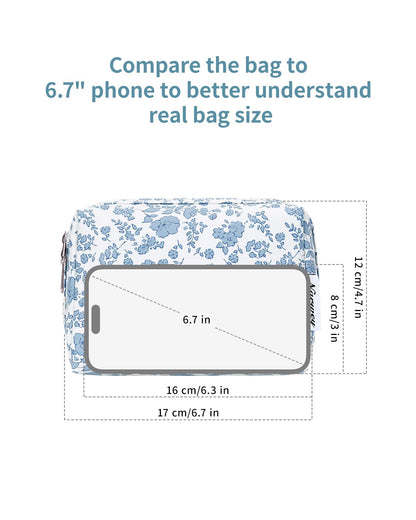 Cute Makeup Bag Travel Cosmetic Bag Organizer Toiletry Bag Make Up Bags with Compartments for Women Girls (Large, Blue Lotus)