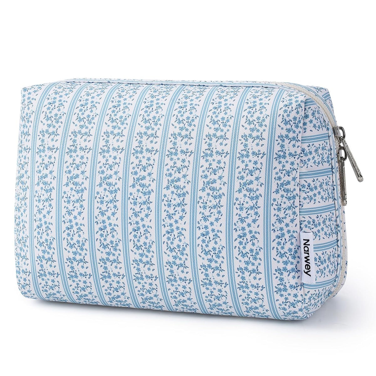Cute Makeup Bag Travel Cosmetic Bag Organizer Toiletry Bag Make Up Bags with Compartments for Women Girls (Large, Blue Lotus)