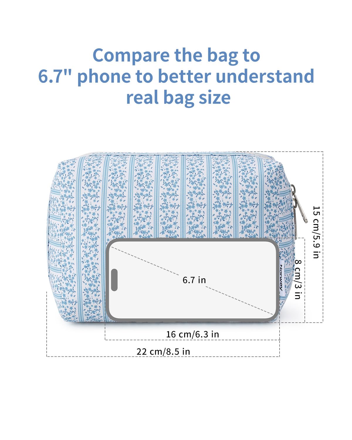 Cute Makeup Bag Travel Cosmetic Bag Organizer Toiletry Bag Make Up Bags with Compartments for Women Girls (Large, Blue Lotus)
