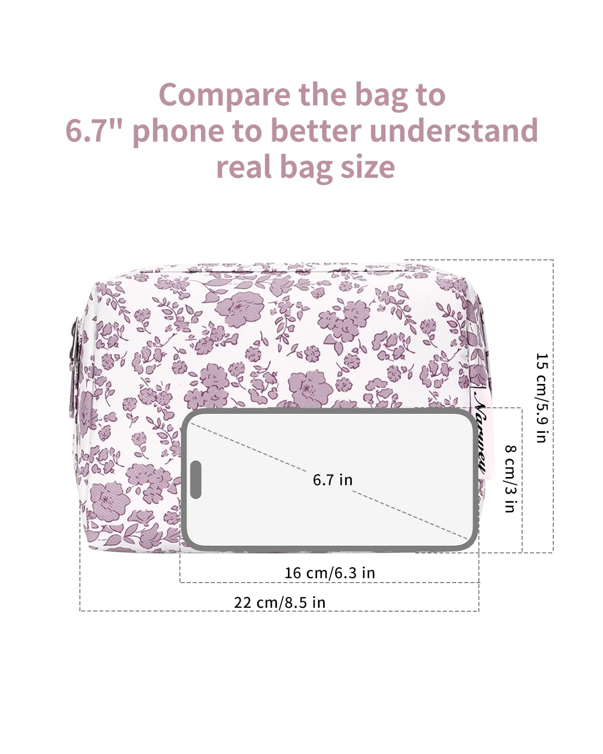Cute Makeup Bag Travel Cosmetic Bag Organizer Toiletry Bag Make Up Bags with Compartments for Women Girls (Large, Blue Lotus)