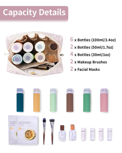 Cute Makeup Bag Travel Cosmetic Bag Organizer Toiletry Bag Make Up Bags with Compartments for Women Girls (Large, Blue Lotus)