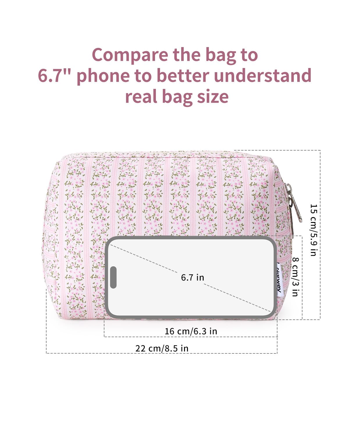 Cute Makeup Bag Travel Cosmetic Bag Organizer Toiletry Bag Make Up Bags with Compartments for Women Girls (Large, Blue Lotus)